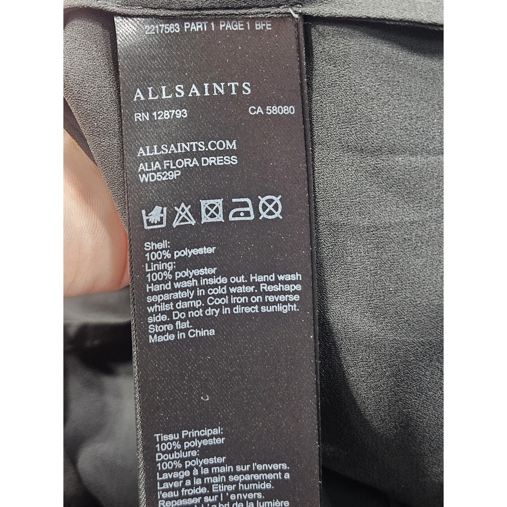 Allsaints Alia Flora Dress Black Sheer Overlay Gold Floral Patterns Women M - Picture 9 of 9